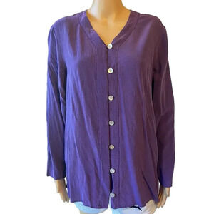 VTG Savanah 100% Silk Top Blouse V Neck Pearly Button Up Longsleeve Lady Sz L
